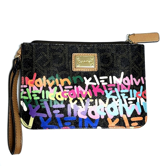 Calvin Klein wristlet Graffiti logo pouch - Picture 1 of 11